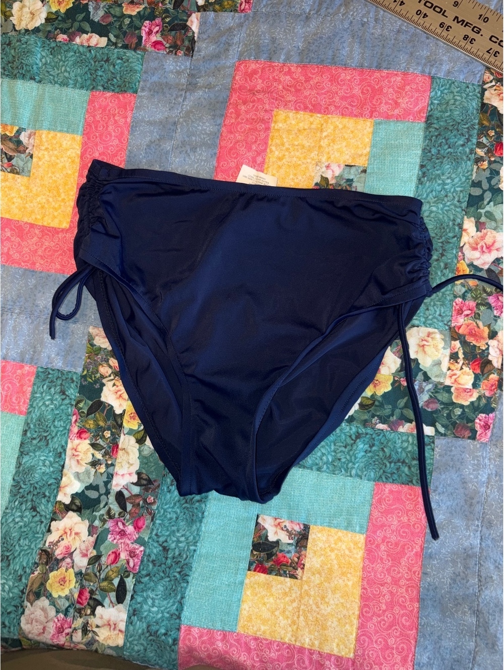 Caribbean Joe Navy $30 Size 12 High-Waisted Swim Bottoms Side Drawstrings